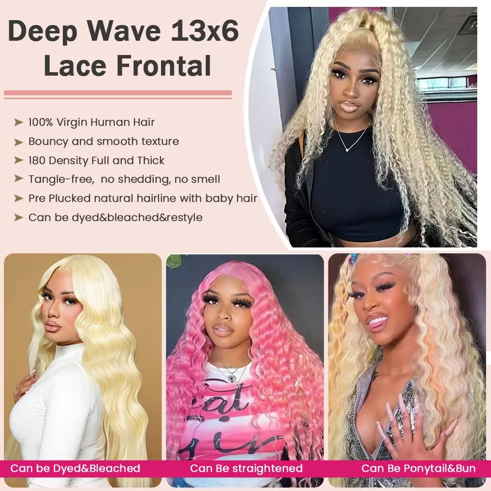 شعر مستعار موجة عميقة شعر الإنسان الدانتيل الجبهة 613 13x6 HD شفاف مجعد 200% الكثافة قبل قطعها الدانتيل شعر مستعار أمامي للنساء 30 بوصة