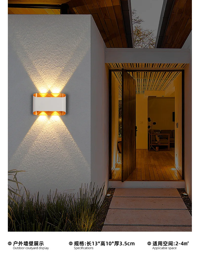 Roukeymi Led Muur Decor Lamp Externe Schansen Buitenlamp Ip65 Outdoor Waterdichte Tuin Balkonverlichting Buiten Aluminium