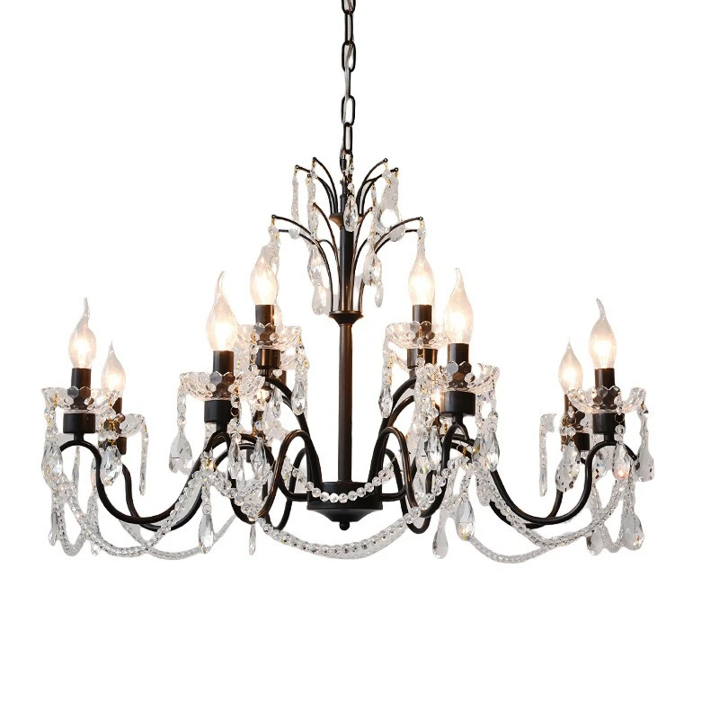 

American retro living room dining room duplex floor bedroom chandelier French high-end light luxury crystal pearl