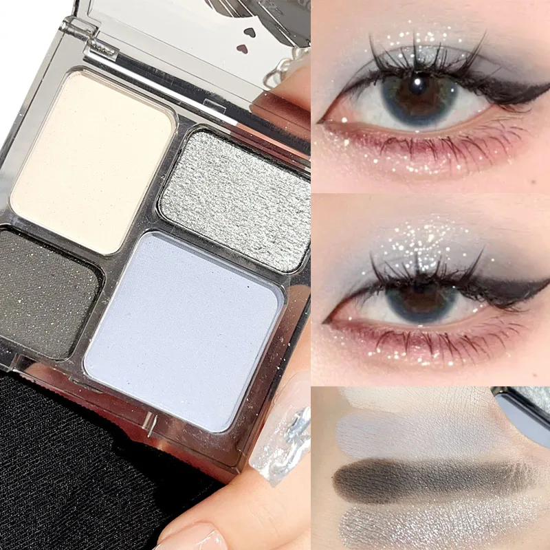 Matte Glitter Smoked Eyeshadow Makeup Waterproof Lasting Pearlescent Metal Silver Gray Black Eye Pigment Palette Party Cosmetics