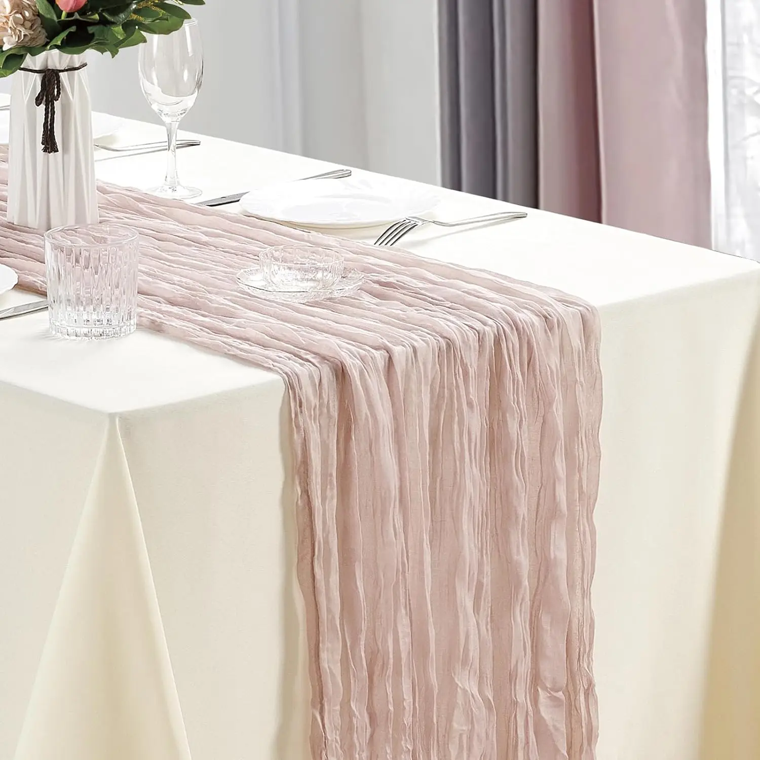 10 stuks kaasdoek tafelloper boho gaas tafelloper 40x270cm romantische tafelloper voor bruiloft bruids douche verjaardagsfeestje