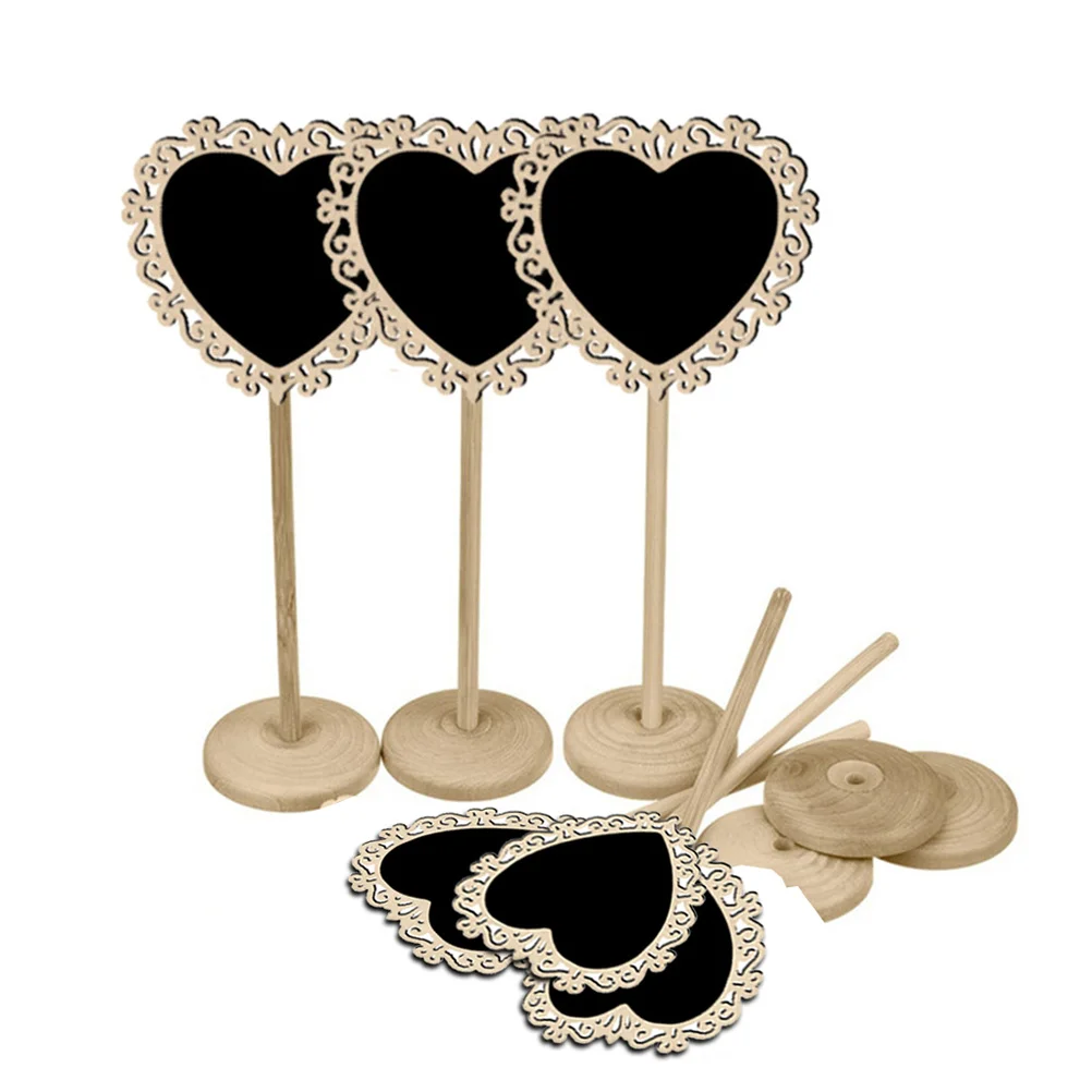 10pcs Heart Shaped Mini Blackboard Wooden Stand For Table Decoration Desktop Message Board Wedding Party Gift Decor