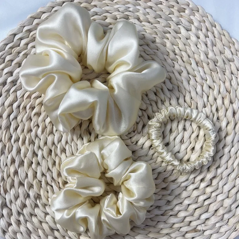 

100% silk hair band combination 1CM 3.5CM 5CM French high-grade mulberry silk large intestine ring set