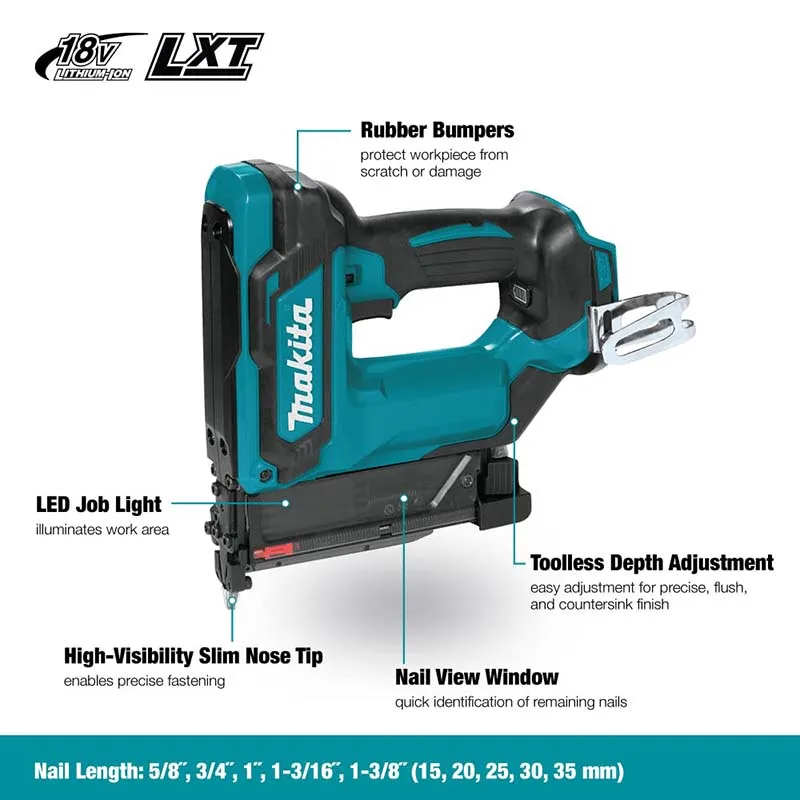 Makita DPT353Z 18V LXT Cordless Pin Nailer 23Ga. Lithium-Ion Woodworking Electric Nail Gun (Tool Only)