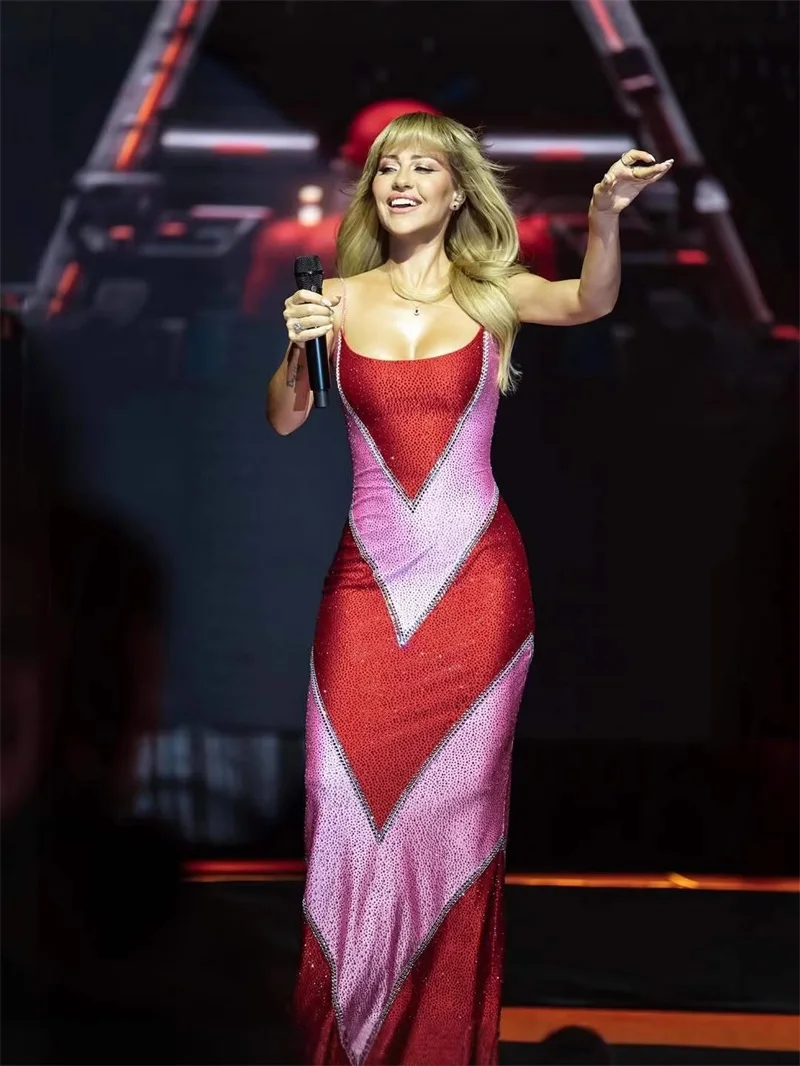 

Glitter Crystals Prom Dress Sexy Sleeveless Long Sheath Party Gown Spliced Color Formal Wedding Guest Birthday Evening Robe