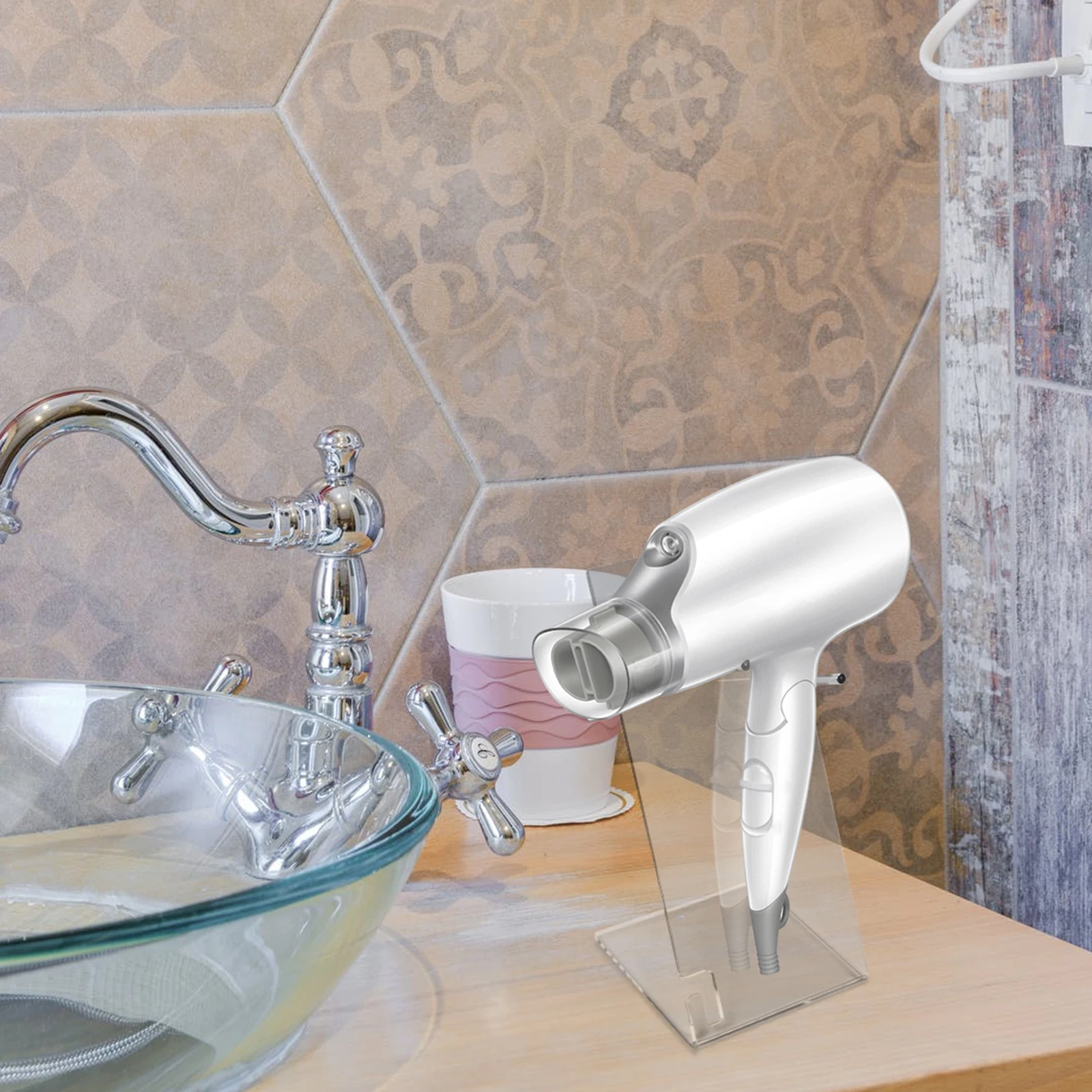 

Acrylic Hair Dryer St 12x12x27cm Transparent Display Rack for Home Salon Space Saving Electric Hairdryer Holder