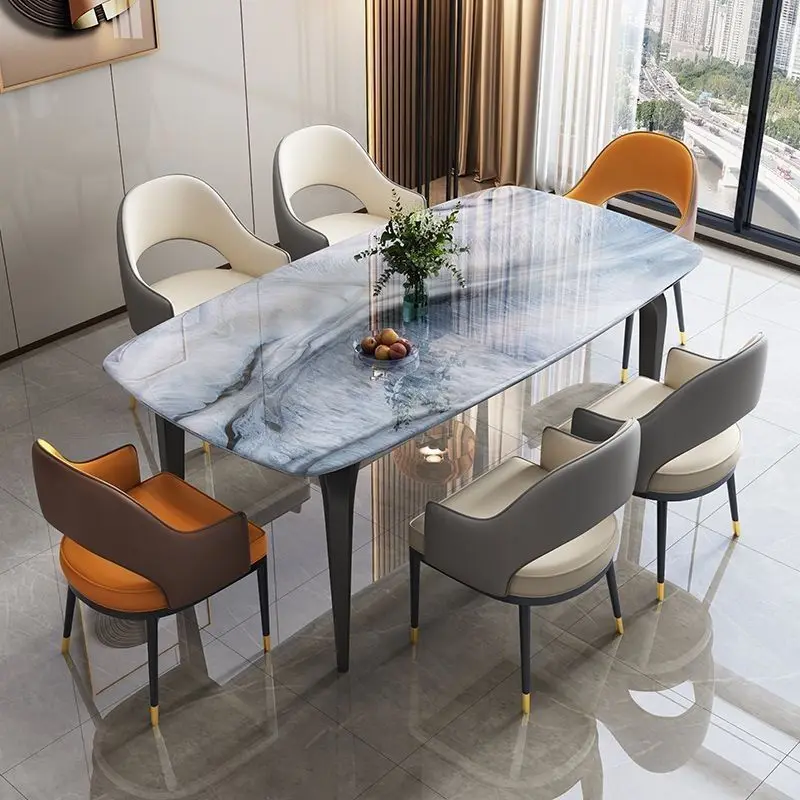 Household small apartment rectangular marble dining table