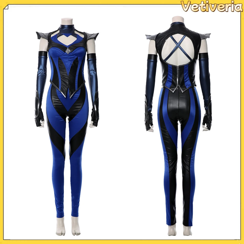 

Women Kitana Jumpsuit Cosplay Costume Gloves Hand Props Game Mortal Kombat Disguise Roleplay Outfits Halloween Suits