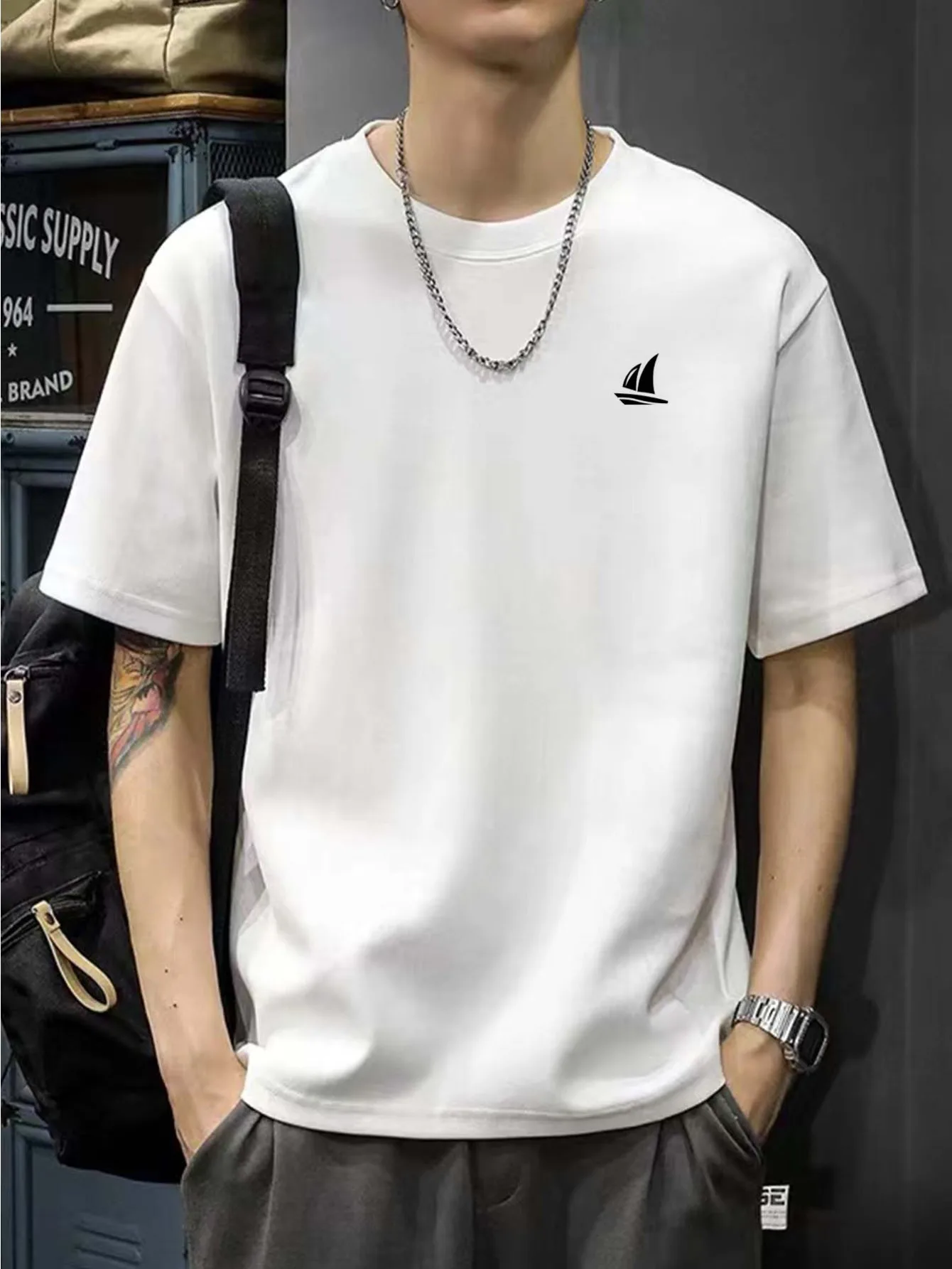 

Men's 100% Cotton T-Shirt | Casual Round Neck | Short Sleeve | Minimalist Nautical Sailboat Logo