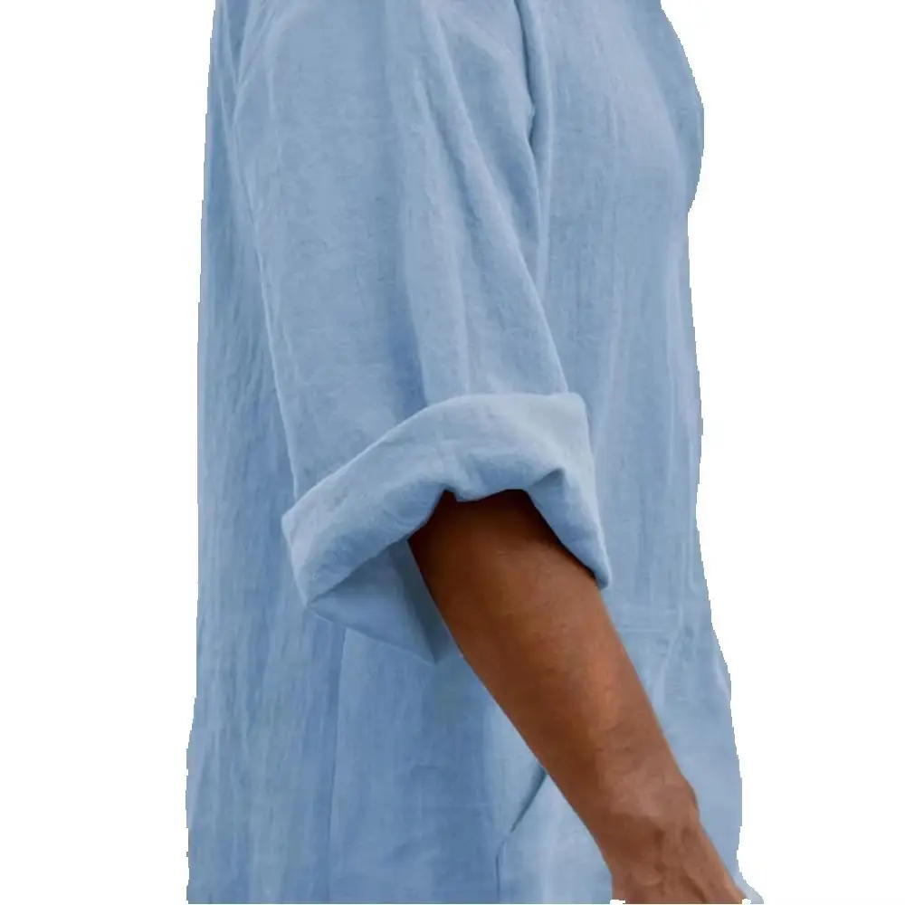

Men's Long Solid Color Linen Muslim V-neck Robe Long Sleeved Pure Cotton Linen Robe Loose and Comfortable Arab Clothing Robe
