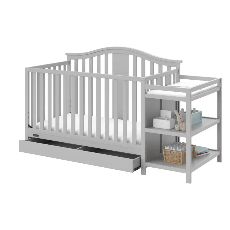 Solano 4-in-1 Convertible Crib and Changer with Drawer (Pebble Gray) –    Changing Table Combo, Includes Chan