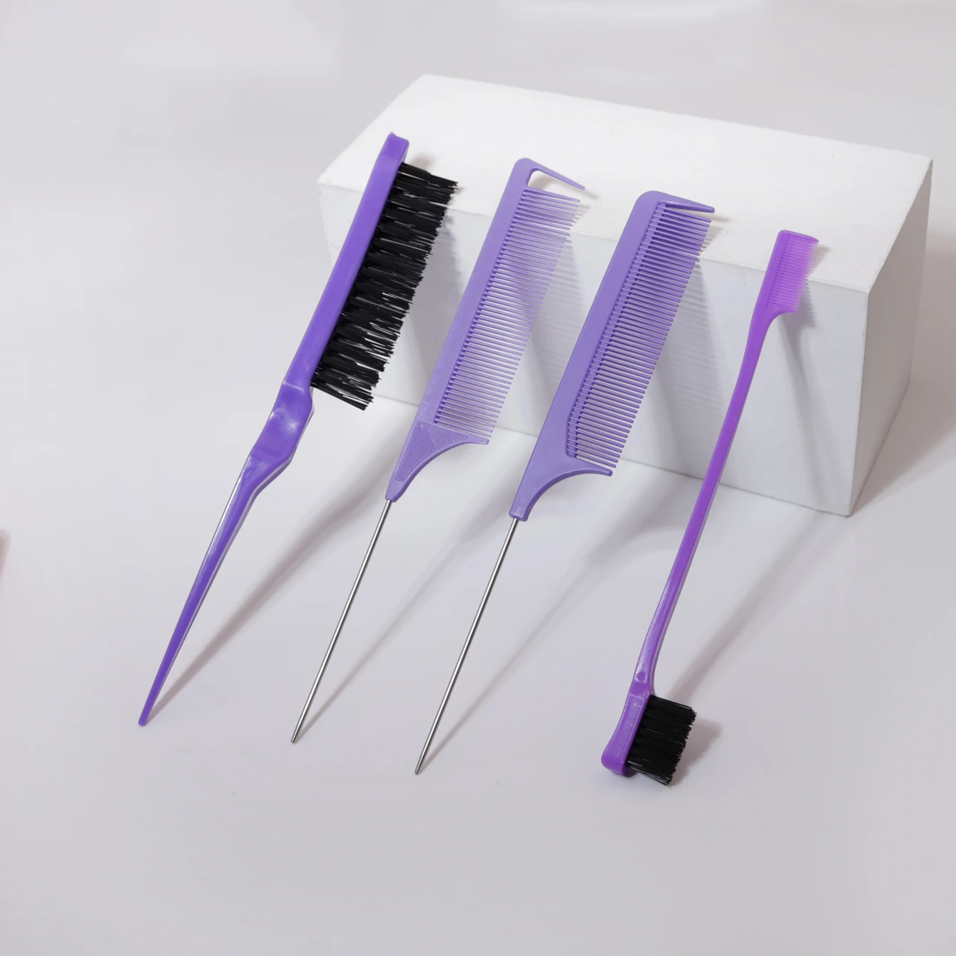 Hairstyle comb styling set of 4pc, mouse tail comb edge brush, used for brushing, and cutting hair，Special for real hair wigs