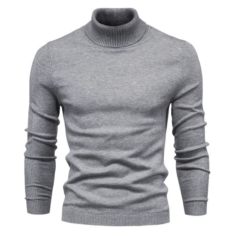 

New Men's High Neck Sweater Solid Color Pullover Knitted Warm Casual Turtleneck Sweatwear Woolen Mens Winter Outdoor Tops