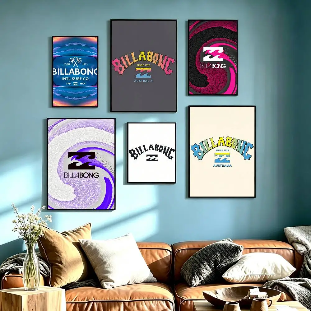Hot LOGO B-Billabong Poster High Quality Dorm Living Room Aesthetic Wall Decoration Painting Stickers Gift