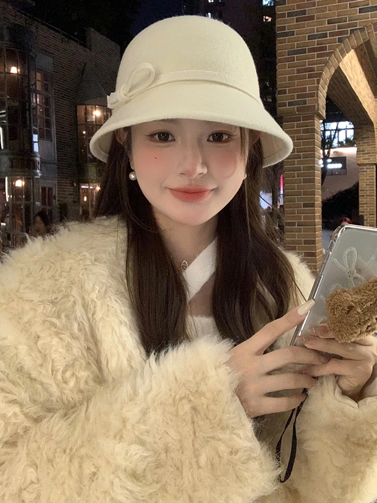 Hebe Style Woolen Fisherman Hat Women's Autumn Winter Large Head Size Small Face Flattering Bowler Hat Elegant Fashion Accessory