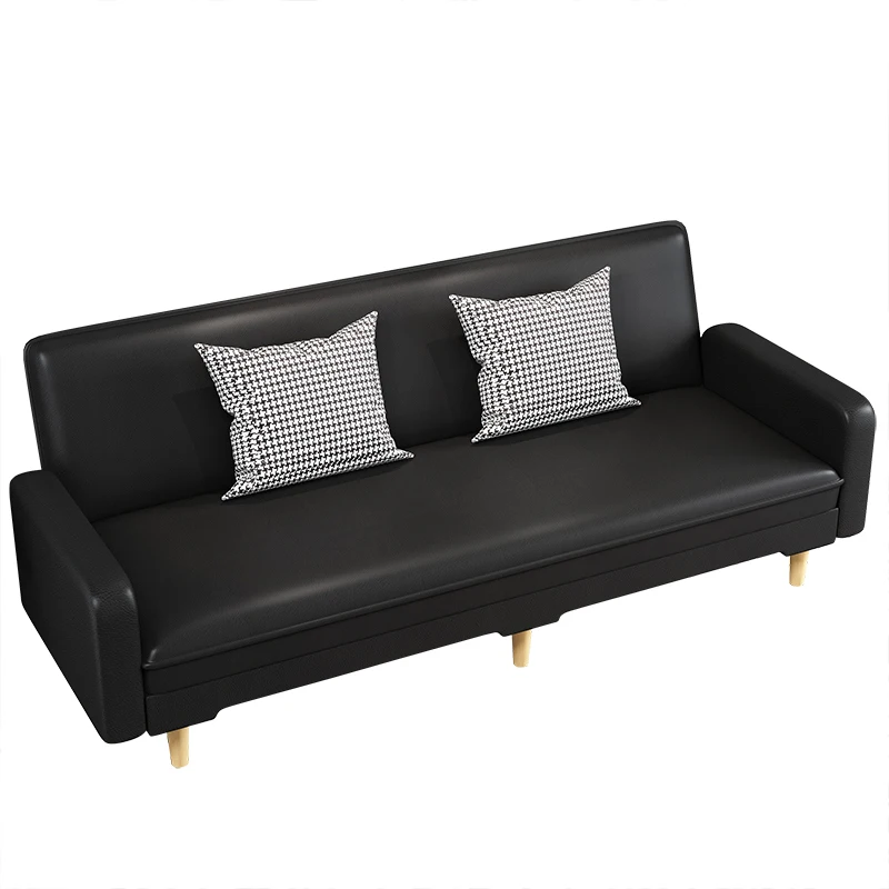 

Foldable dual-purpose sofa oil wax leather fabric three-person small apartment simple sofa bed