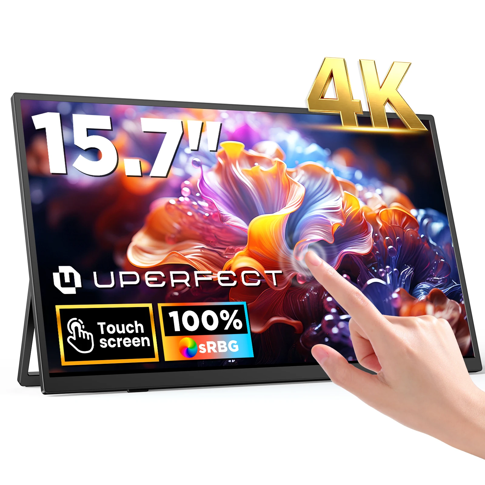 UPERFECT UColor J1 4K 16:9 Monitor portátil de tela táctil 15.7" 3840x2160 IPS Laptop estende a tela 350Nits USB C HDMI PC Display de jogos de computador com alto-falantes e suporte Monitor de viagem para PC Phone PS5