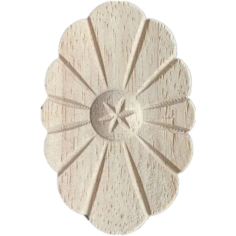 7cm Round Wood Carving Applique Furniture Decorative Mouldings Decal Cabinet Door Wood Figurine Craft Flower Board