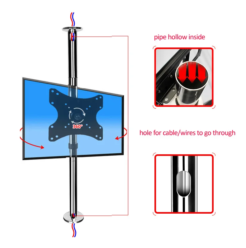 Imagem -04 - Suporte de tv Lcd em Parede Divisória Rotação 360 Ajuste de Altura A10x86 17 40 110cm 86cm 114cm Novo2023 Aço Inoxidável