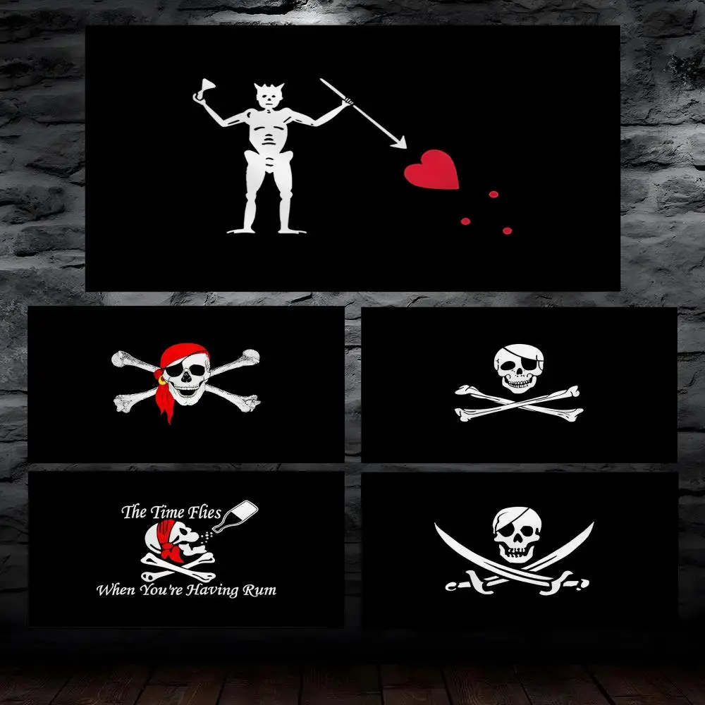 J-Jolly R-Roger Black Skull Tapestry Custom Living Bedroom Party Dormitory Interior Wall Bohemian Decoration Attached Clip