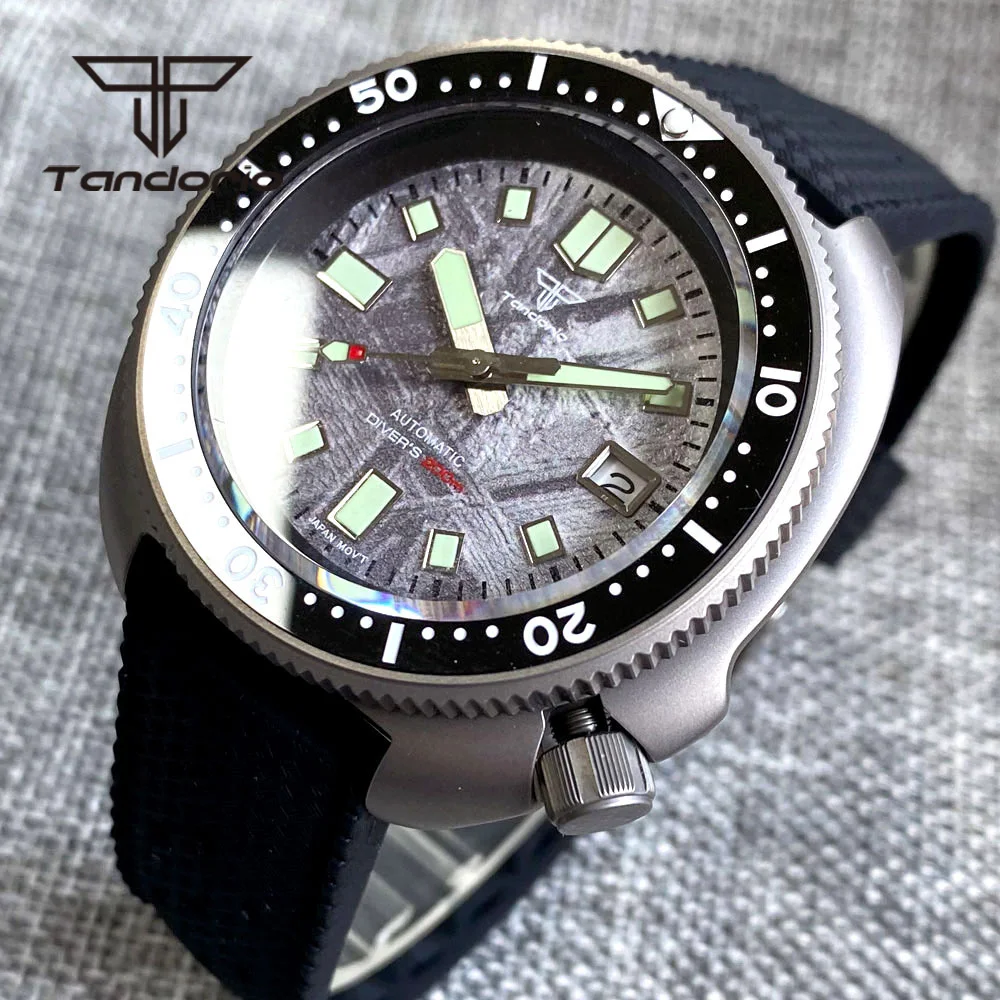 Tandorio-Reloj Automático NH35A para hombre, pulsera de buceo de titanio de 44mm, 20bar, esfera de fregona, cristal de zafiro, bisel de cerámica, fecha, goma luminosa