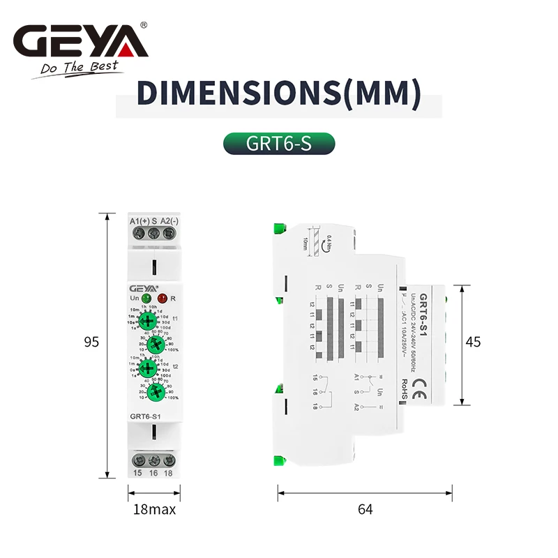 GEYA GRT6-S Cycle Time Delay Relay AC/DC24V-240V Asymmetric Relay SPDT 220V 10A Electronic Repeat Relay - Image 4