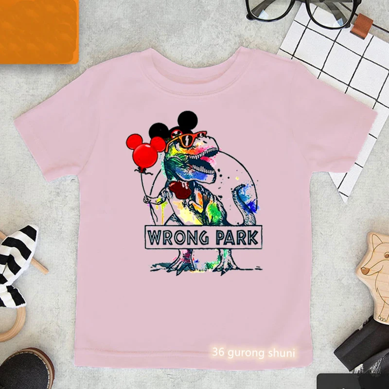 2022 Hot Sale Wrong Park Graphic Print Tshirt For Girls/Boys Jurassic Dinosaur T Shirt 2-15 Years Birthday Gift T-Shirt