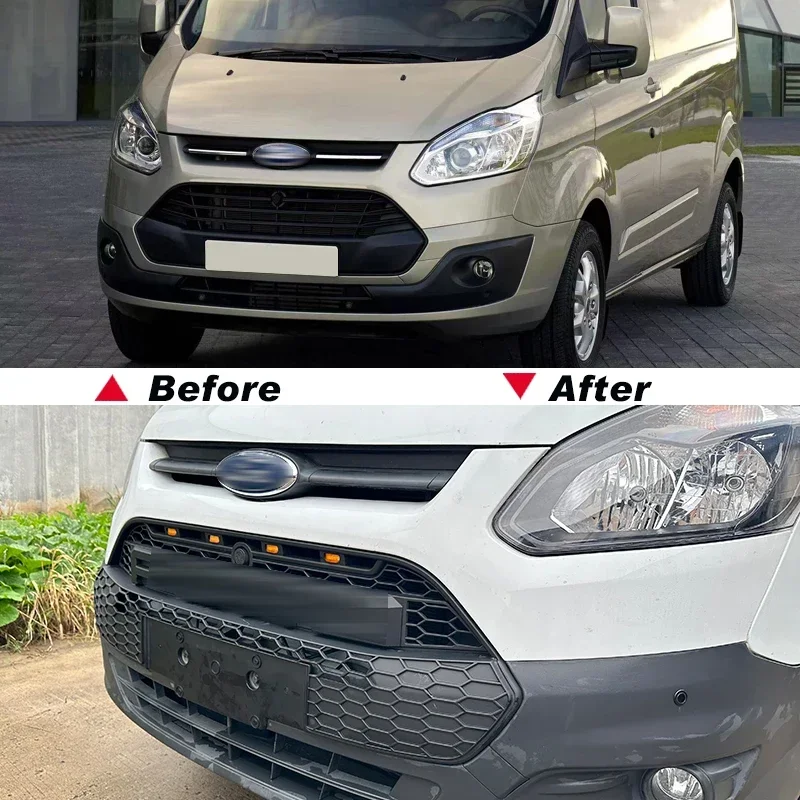 Fit for 2012-2018 Ford Transit Custom grill with LED light modification car Transit front bumper grille accessories