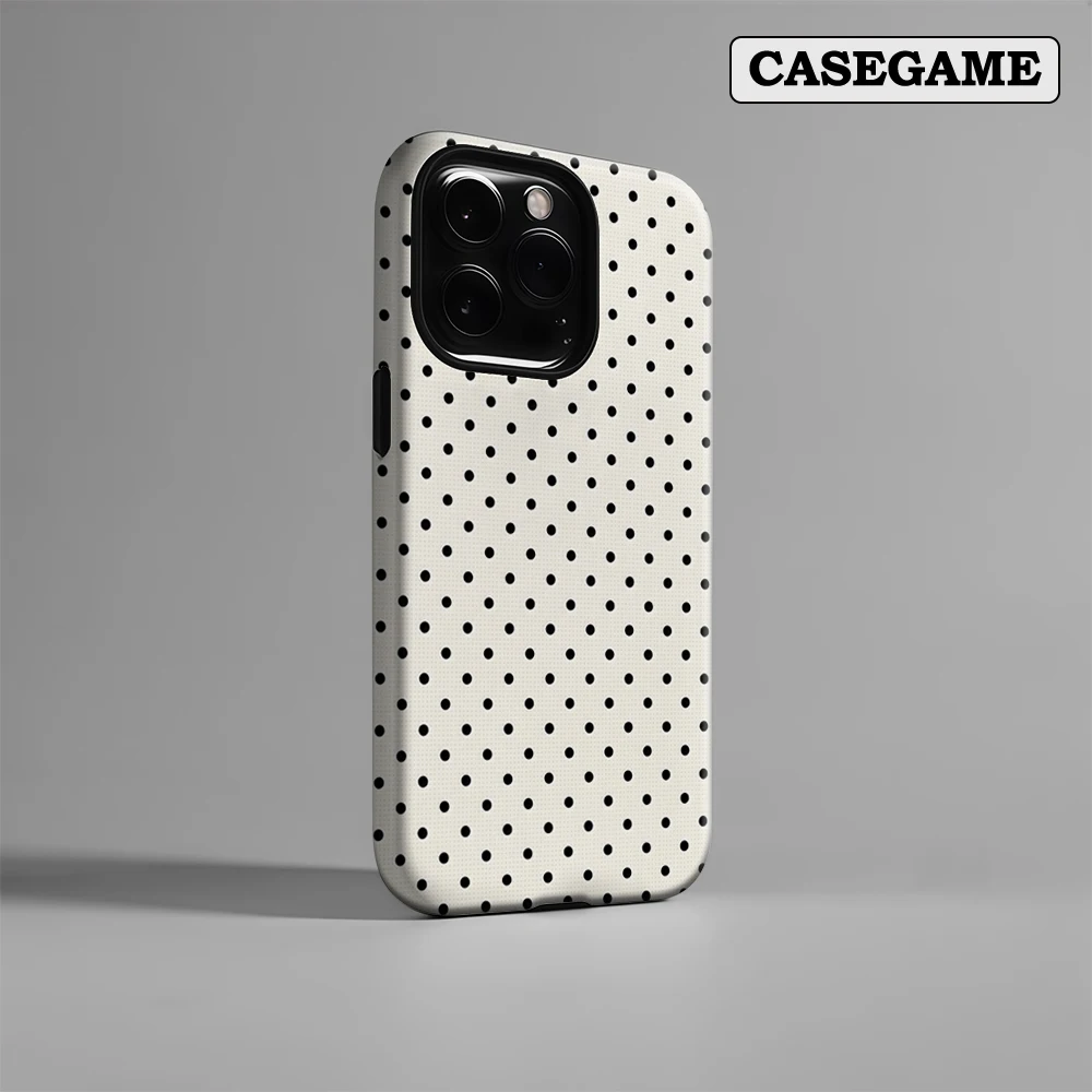 

Classic Black Polka Dots Cream IPhone17 Must-Haves Phone Case for IPhone 17 16 15 14 13 12 Pro Max Plus Double-layer Back Cover