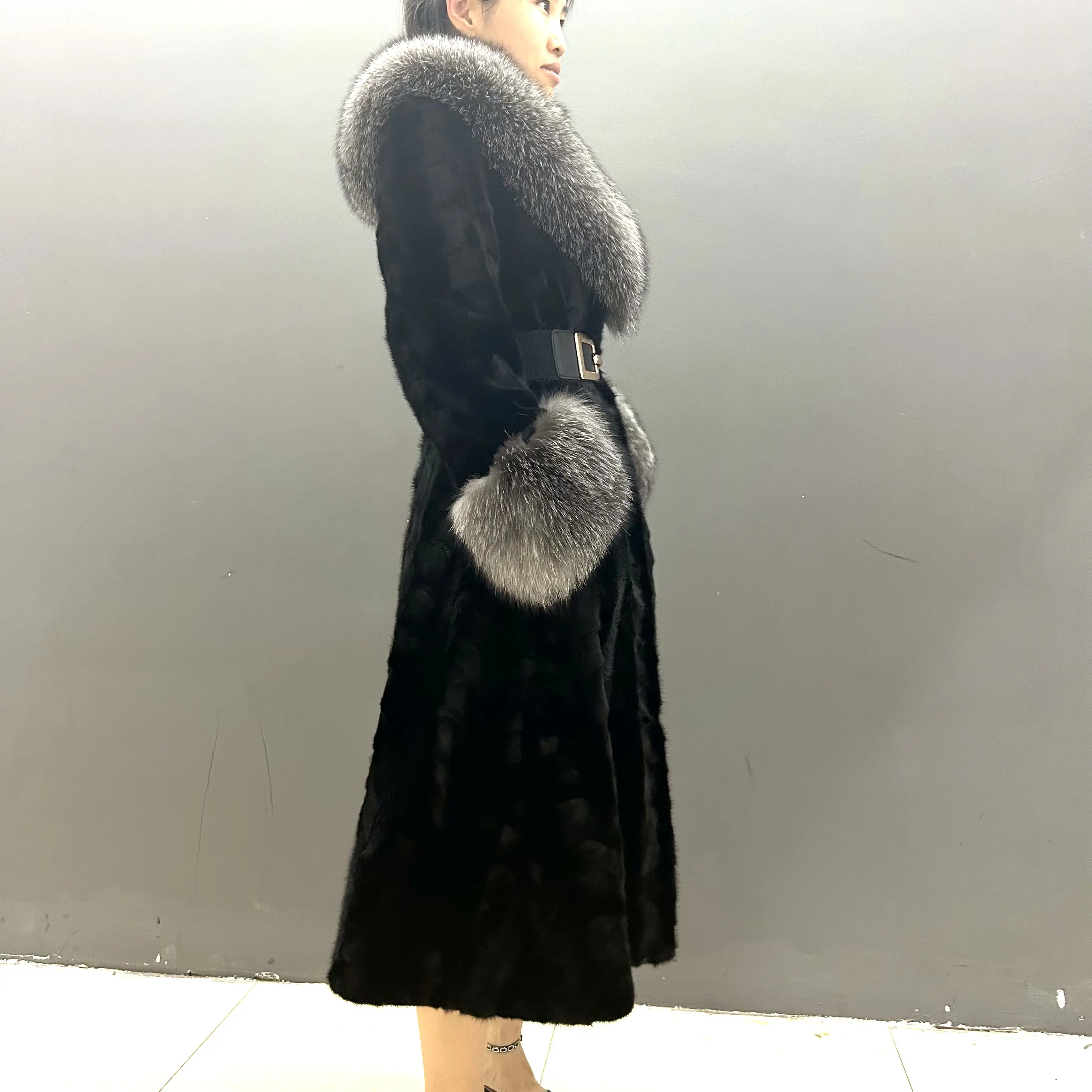 Women Winter Real Mink Fur Coat Warm Soft Vintage Clothes Plus Size Scallop Hem Jacket Genuine Natural Fur Mink Coats