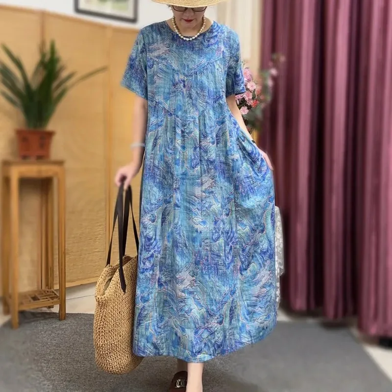 

Новые женские платья-пуловеры с круглым вырезом, принтованные, свободного кроя, с коротким рукавом, повседневные