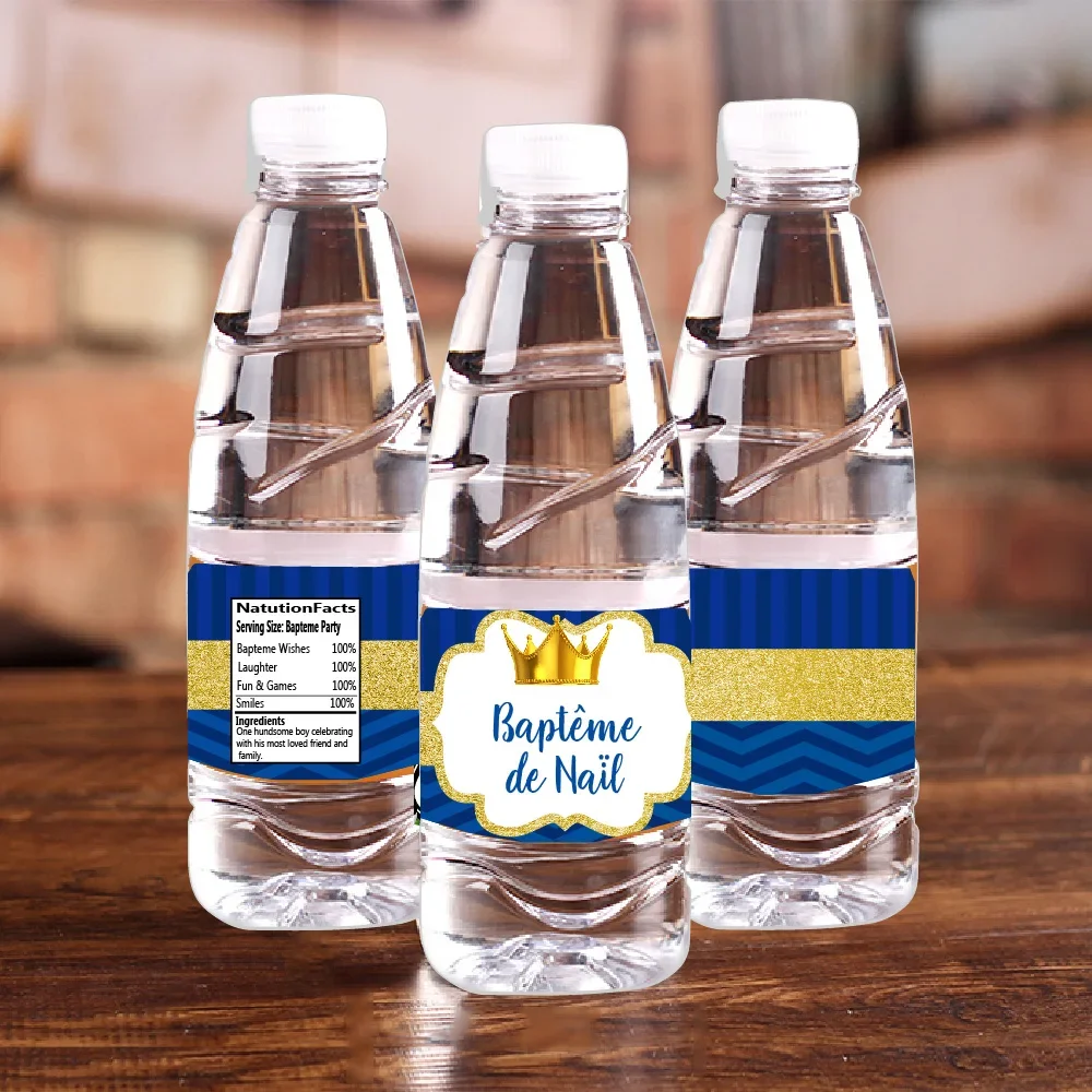 Personalised Prince Crown Blue Birthday Water Bottle Labels Stickers Candy Wrapper Baby Shower Festival Party Decor Supplies