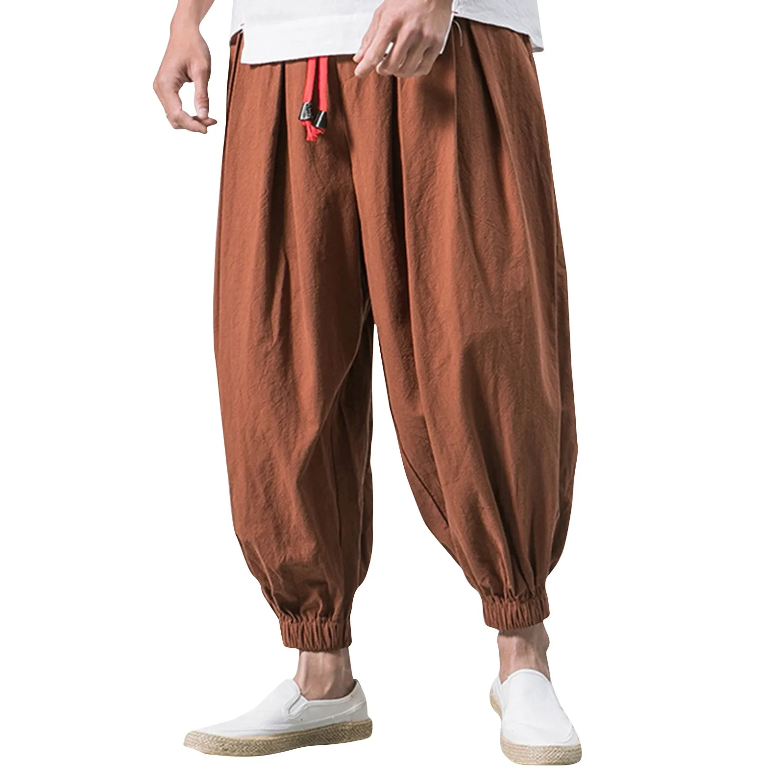 

New Oversize Men Loose Harem Pants Summer Linen Overweight Sweatpants High Quality Casual Brand Trousers Male 2024 New