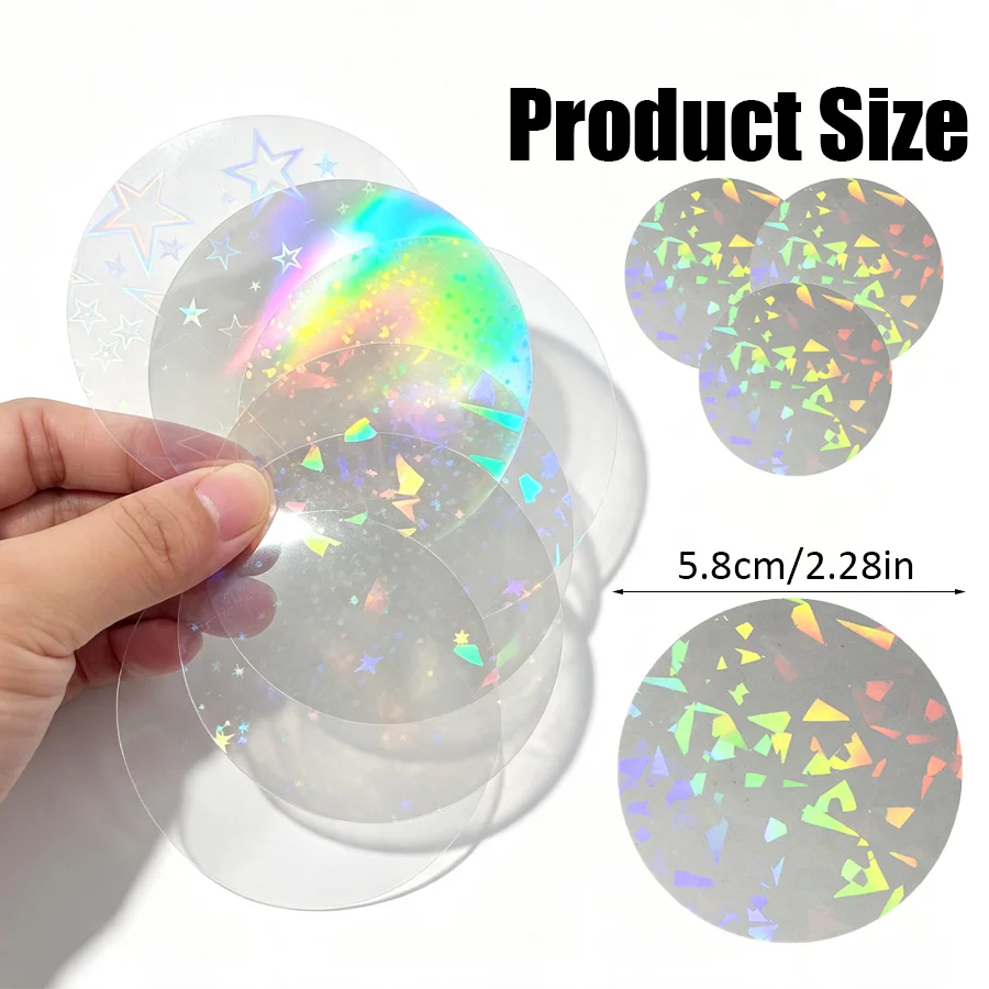 100pcs Round Film 58mm, Sparkle Hologram Overlay Sheets for Badge Pins, Decorative Film for DIY Handicraft, Scrapbooking XJM