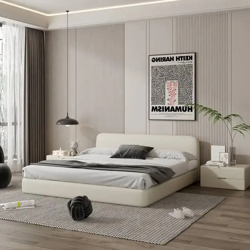 Service Plush Design Double Bed Simple Minimalist White Modern Double Bed Storage Designer Pliable Camping Cama Trendy Furniture