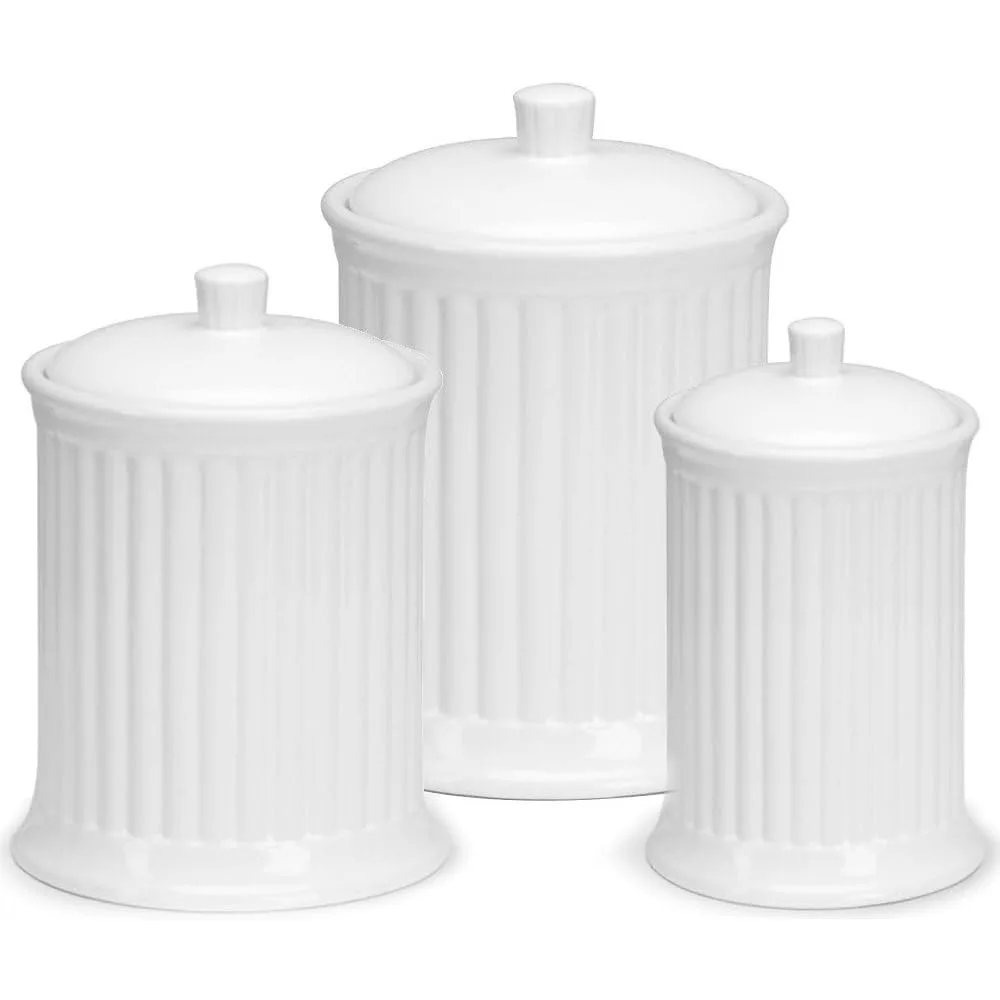 

Restaurant Sets-3 Piece Stoneware Canister Set with Silicone Sealed Lids Lead Free Glaze Dishwasher Safe Rustic Farmhouse Flour