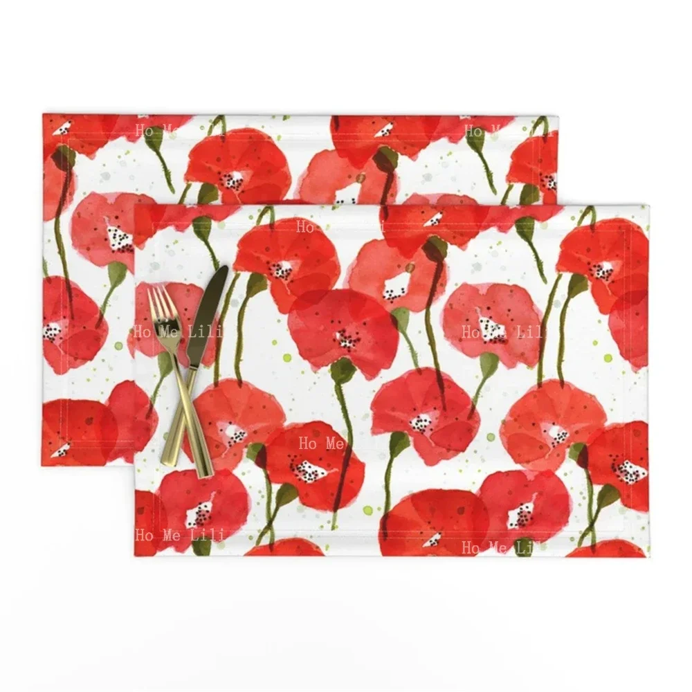 

Rememberance Poppies Blossom Flowers Red Watercolor Floral Botanical Cloth Placemats