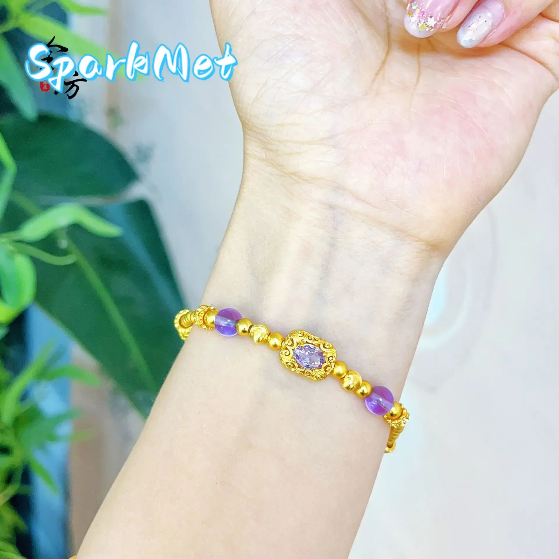 

Изысканный браслет SparkmetLuxury 9999 из 24-каратного настоящего золота с имитацией фиолетового циркона и эффектом кошачьего глаза, высококачественный, для подарка девушке