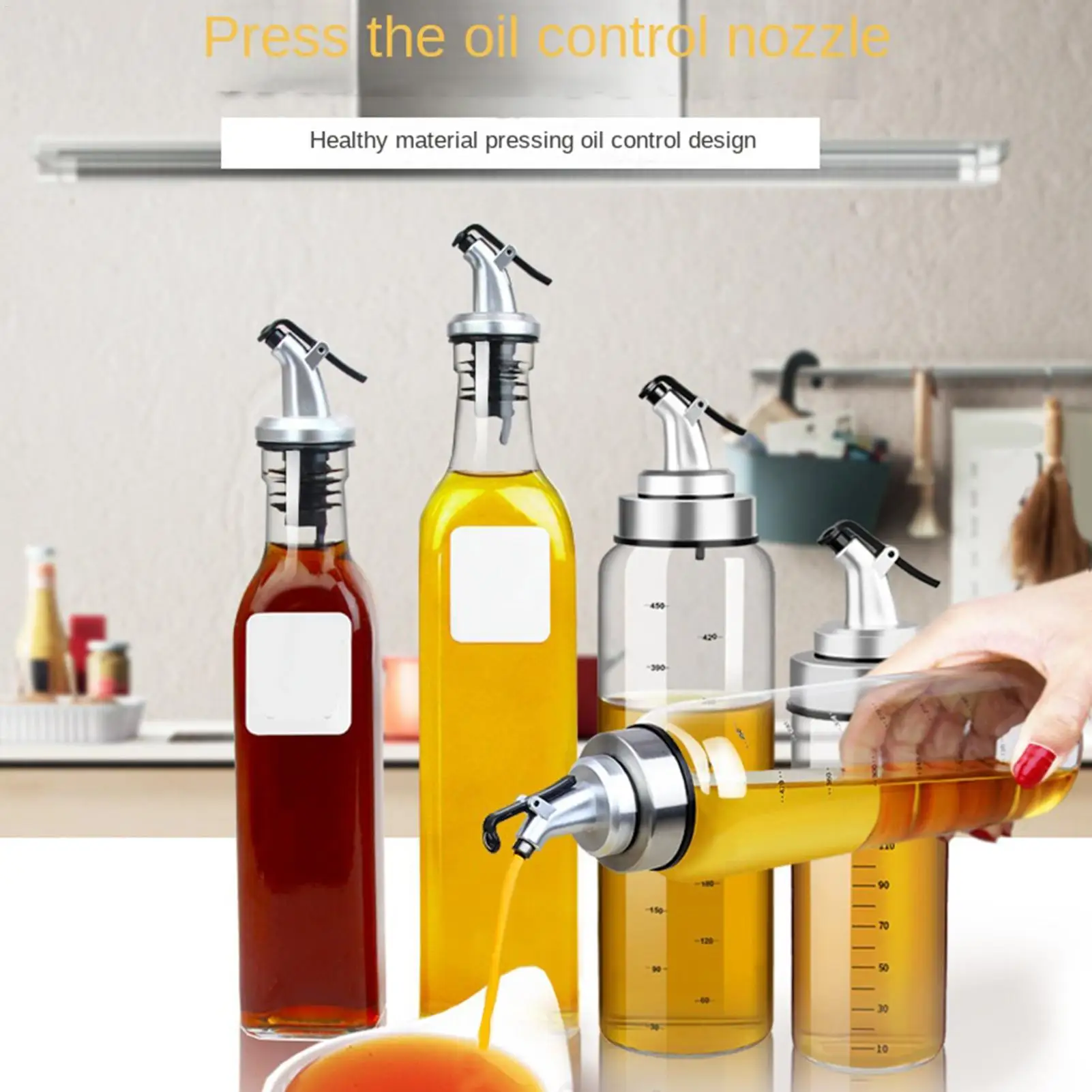 Stainless Steel Oil Dispenser Nozzle Leakproof Press Control Flip Top Pourer Durable Bottle Accessory For Home Kitchen Wine