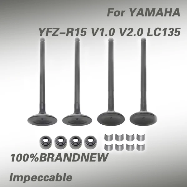 Kit de válvula de escape y válvula de admisión de motor de motocicleta, válvula de placa de bloqueo de sello de aceite para Yamaha YFZ-R15 V1.0 V2.0 LC135 MA/MX R15 LC150