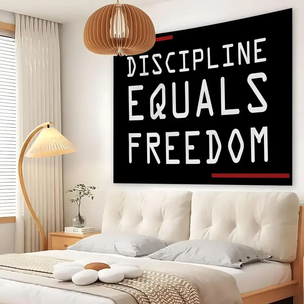 DISCIPLINE EQUALS FREEDOM Gym Tapestry Custom Living Bedroom Party Dormitory Interior Wall Bohemian Decoration Attached Clip