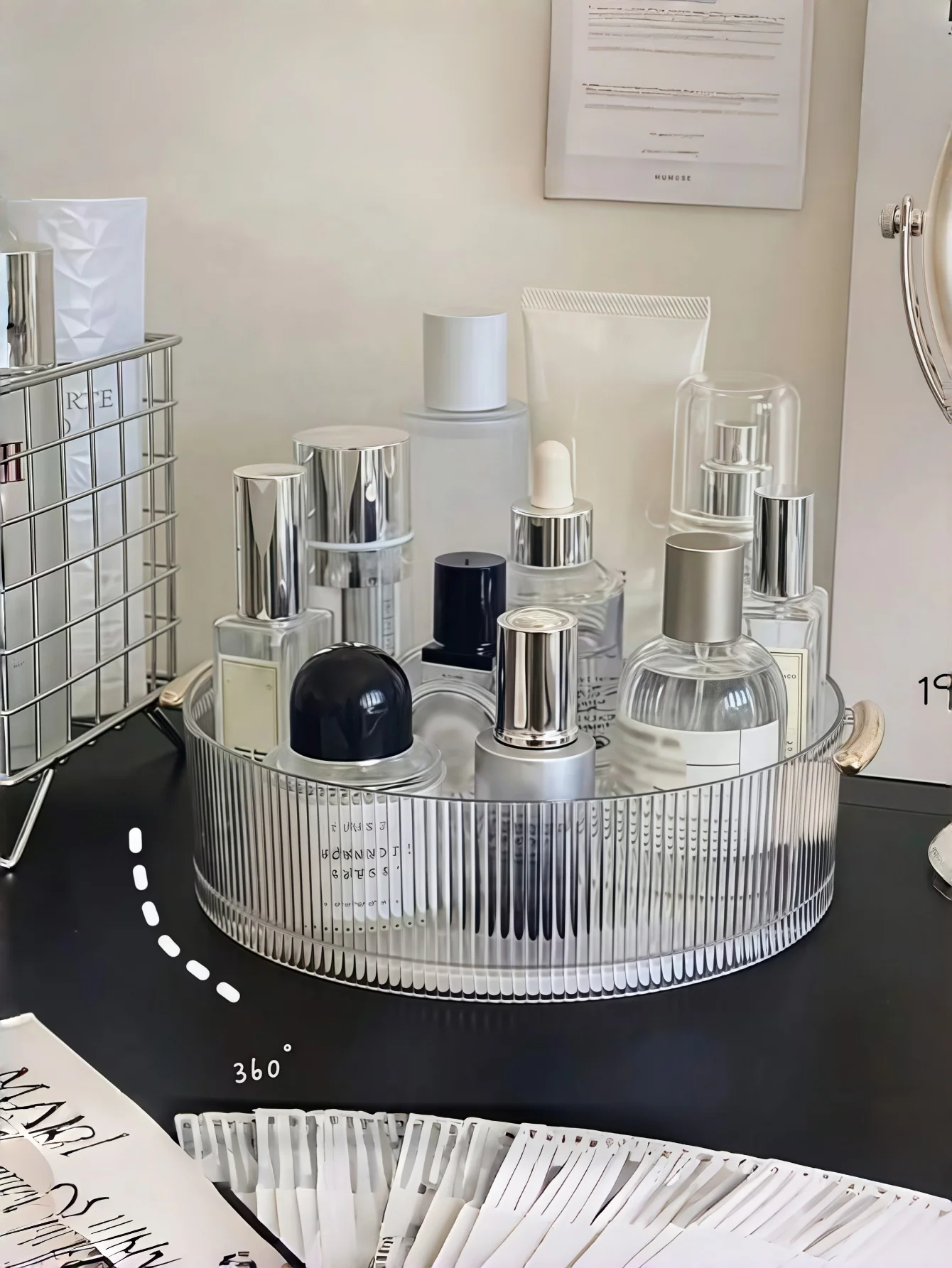 Luxury Skincare Tray - Vertical Ribbed Transparent Makeup Storage Tray,