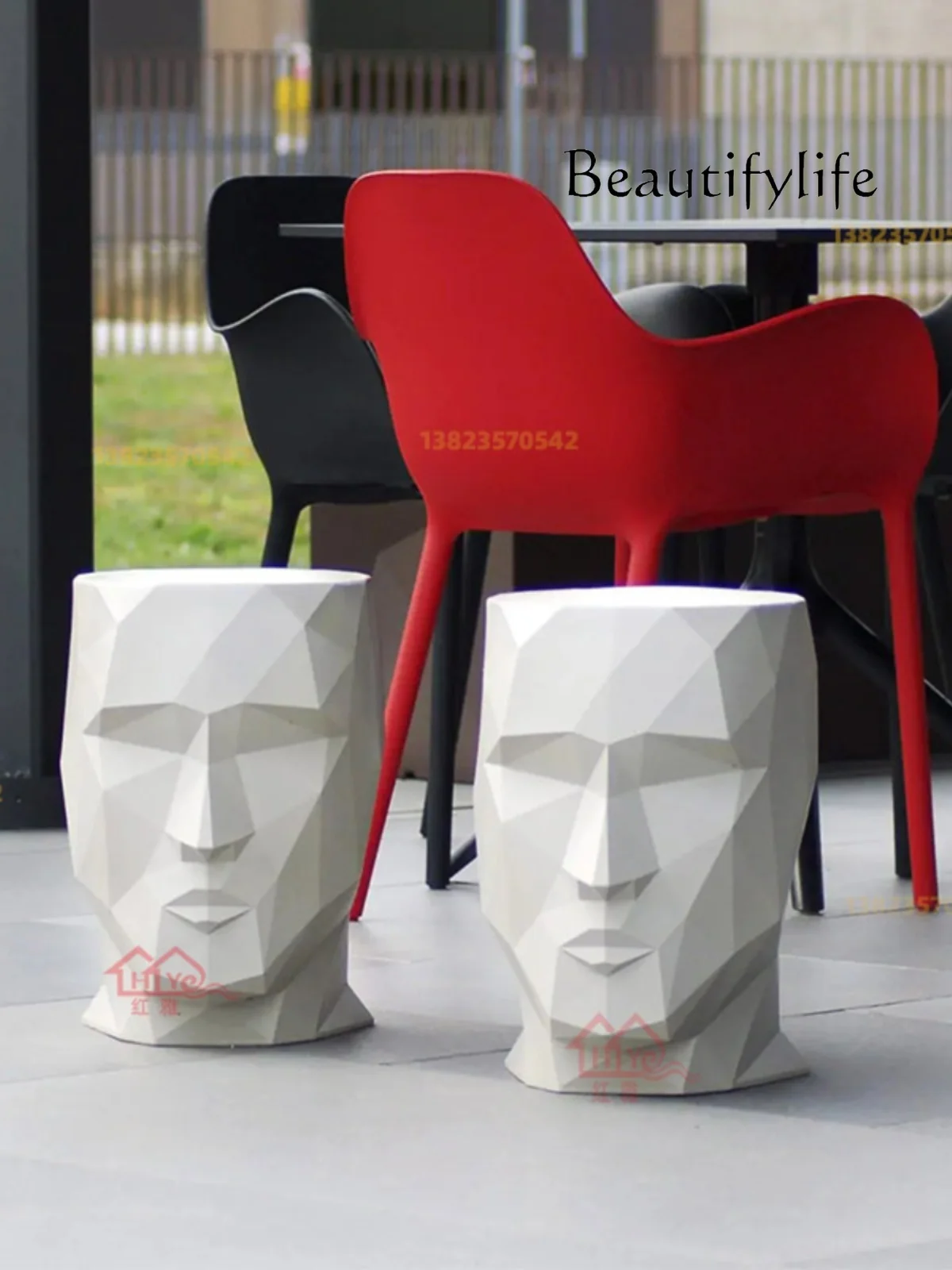 Creative Head Stool Casual Low Stool Shoes Changing Frp Face Seat Living Room Rest Stool