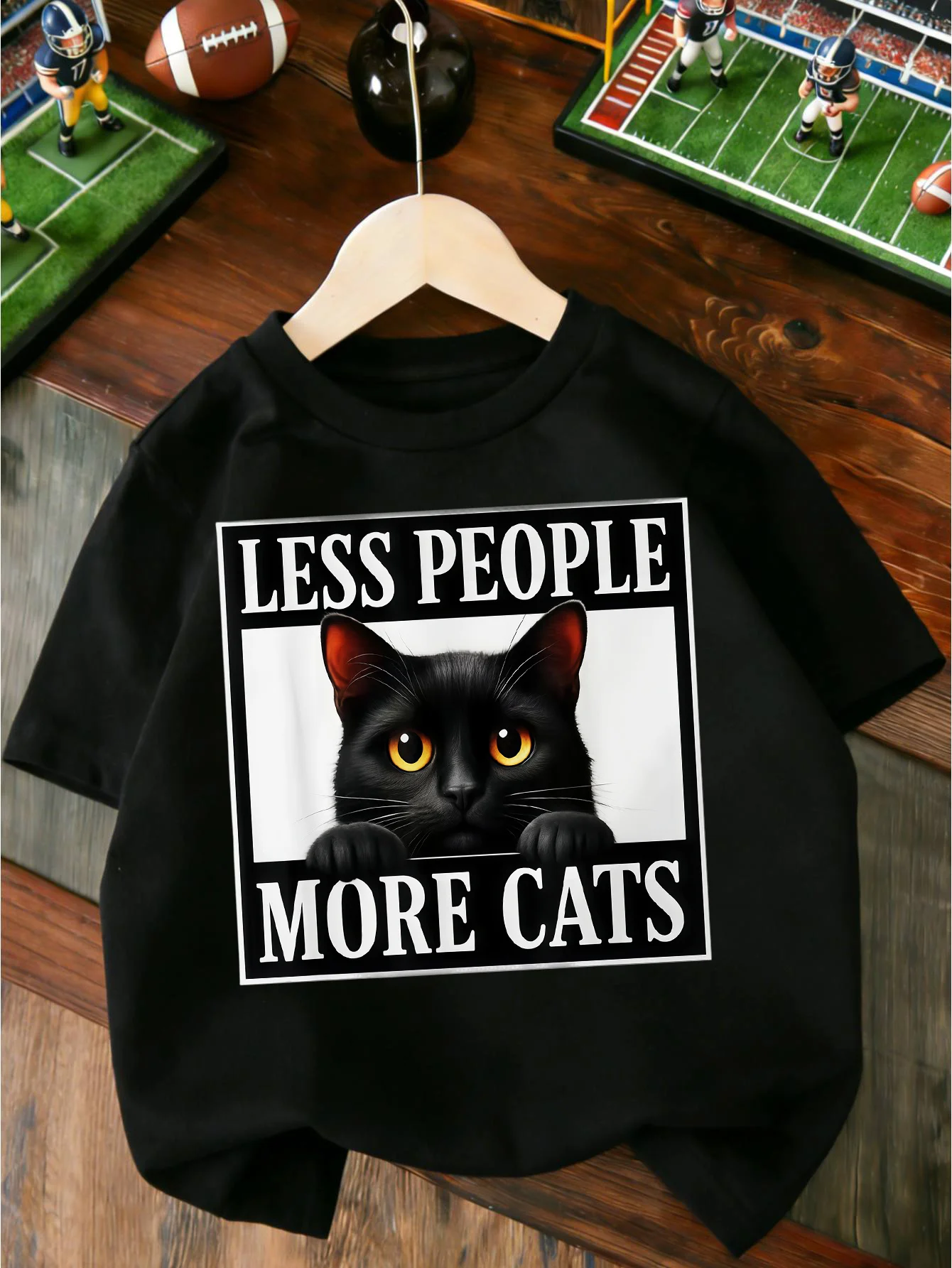 Less People More Cats Black Cat Letter Graphic Family Matching T Shirt Boys Girls Short Sleeve Summer Crew Neck Casual Tops