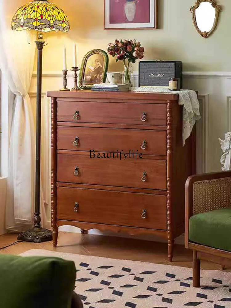 French antique chest dresser storage bedside solid wood retro storage four chest cabinet