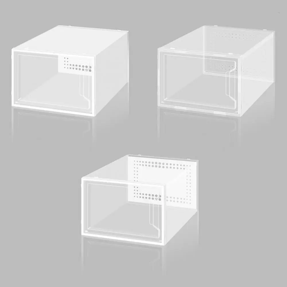 Side-opening Shoe Box Transparent Stackable Shoe Storage Boxes with Ventilation Holes for High Heels Sneakers Set of 3 for Home