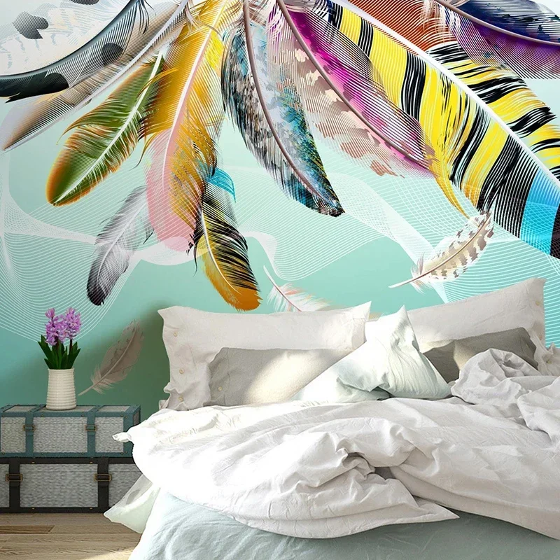 

Custom Photo Colored Feathers Mural Wallpaper Modern Dining Room Study Bedroom Living Background 3D Wall Papel De Parede Tapiz