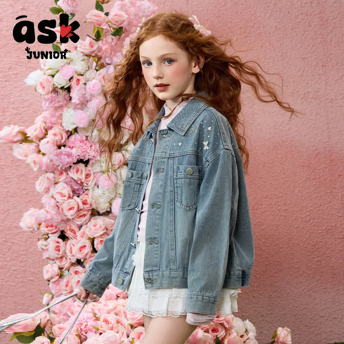 اسأل جونيور الأطفال الدنيم الربيع والخريف الفتيات طية صدر السترة سترة سترة أعلى في سن المراهقة #1