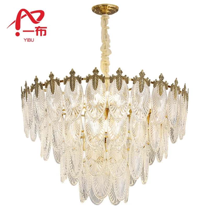 Italy LED Multilayer Leaf Shape Chandelier For Living Room Bedroom Kitchen Stairwell Brass Body Pendant Lamp Lighting Fixtures