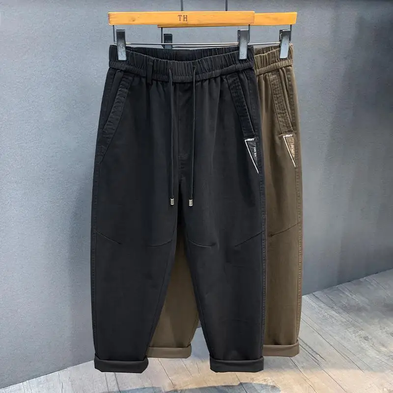 

Новые осенние мужские повседневные брюки свободного кроя, однотонные, с лоскутным дизайном, спортивные брюки-харлан, молодежные модные длинные брюки из полиэфирного волокна
